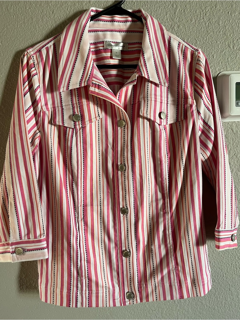 Christopher & Banks Pink and White Striped Button Jacket